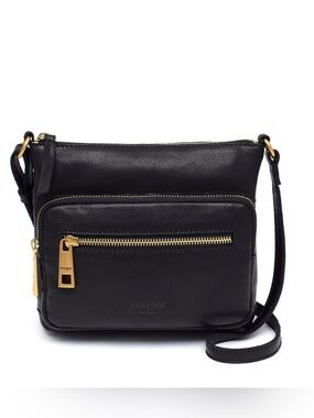 margot Black Leather Crossbody with Gold Zipper Detail